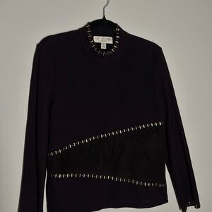 Vtg St John Collection Plum Purple Embellished Mock Neck Sweater Knit Set